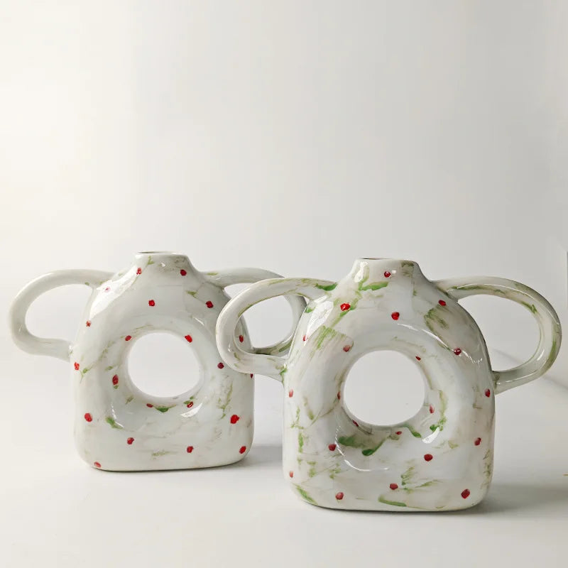 Afralia™ Abstract Handle Ceramic Vase for Floral Arrangements and Home Decoration