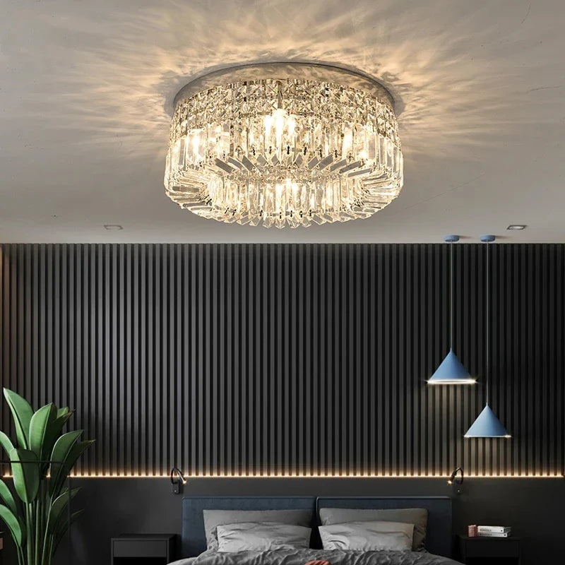 Afralia™ Golden LED Crystal Round Ceiling Lamp