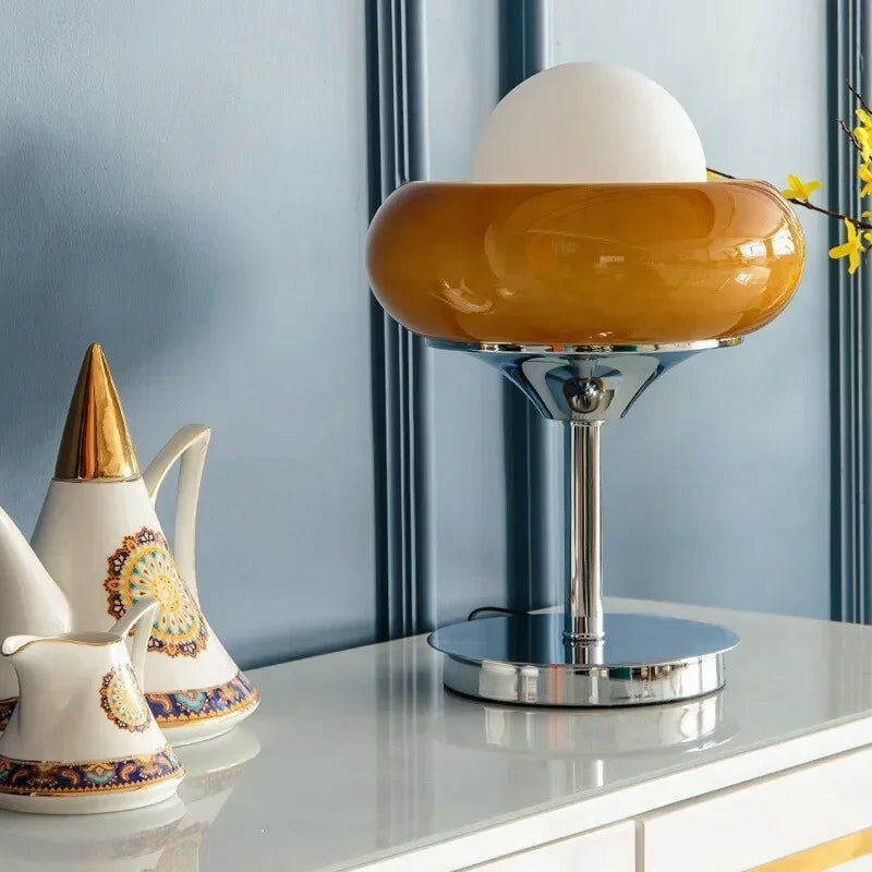 Afralia™ Retro Orange Glass Table Lamp with Egg Tart Lampshade