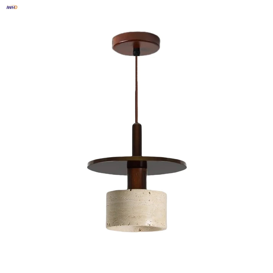 Afralia™ Yellow Travertine Stone LED Pendant Light for Dining Room Restaurant.