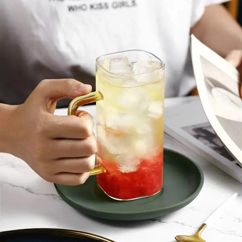 Afralia™ 400ml Square Glass Mug, Microwave Safe, Transparent, Party Beer Coffee Cup