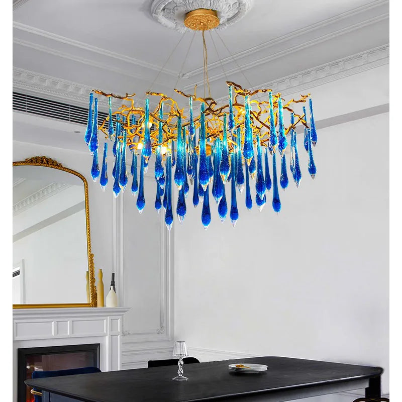 Afralia™ Art Deco Blue Queen Crystal Chandelier for Living Room