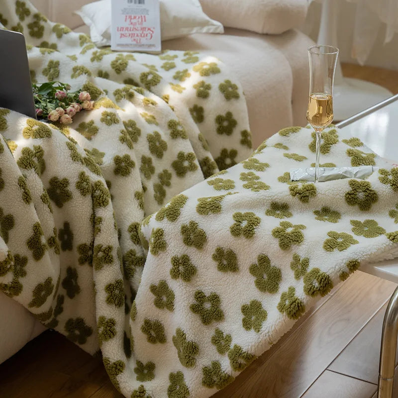 Afralia™ Vintage Floral Jacquard Lamb Wool Blanket for Bedroom Sofa Luxury Single Shawl