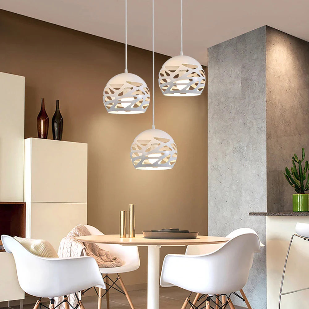 Afralia™ White Industrial LED E27 Pendant Light for Modern Home Kitchen Decor