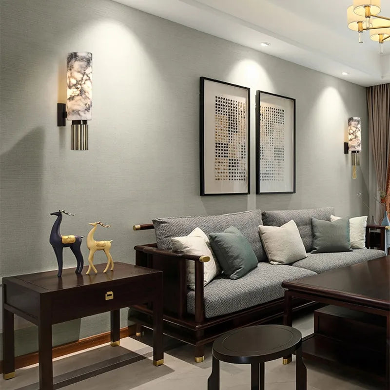 Afralia™ Modern Marble Bracket Wall Lamp Full Copper Luxury LED Wall Light