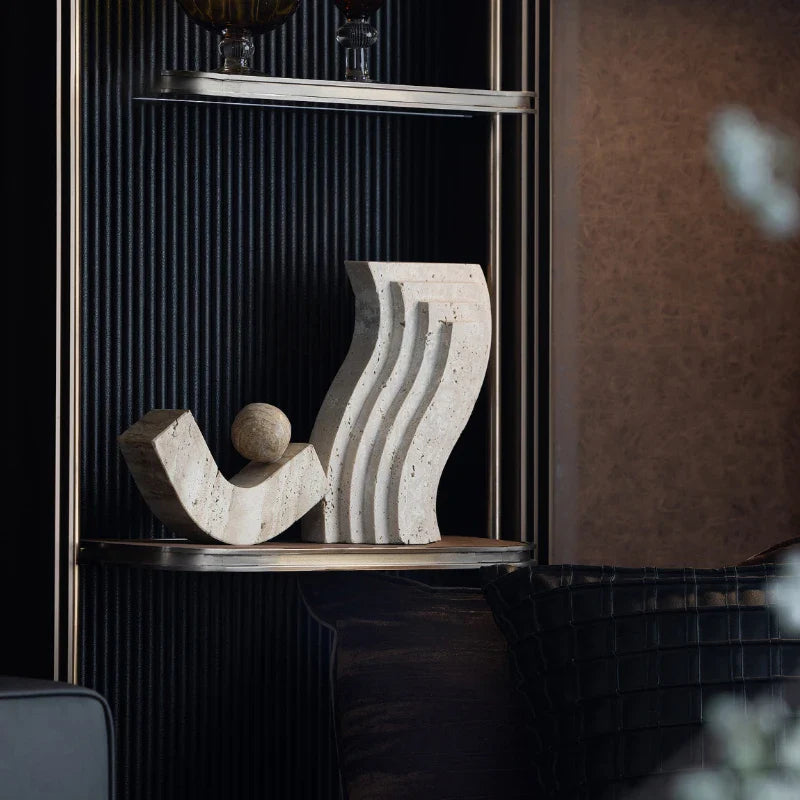 Afralia™ Archway Shape Travertine Sculpture Figurine Statue for Home Decor