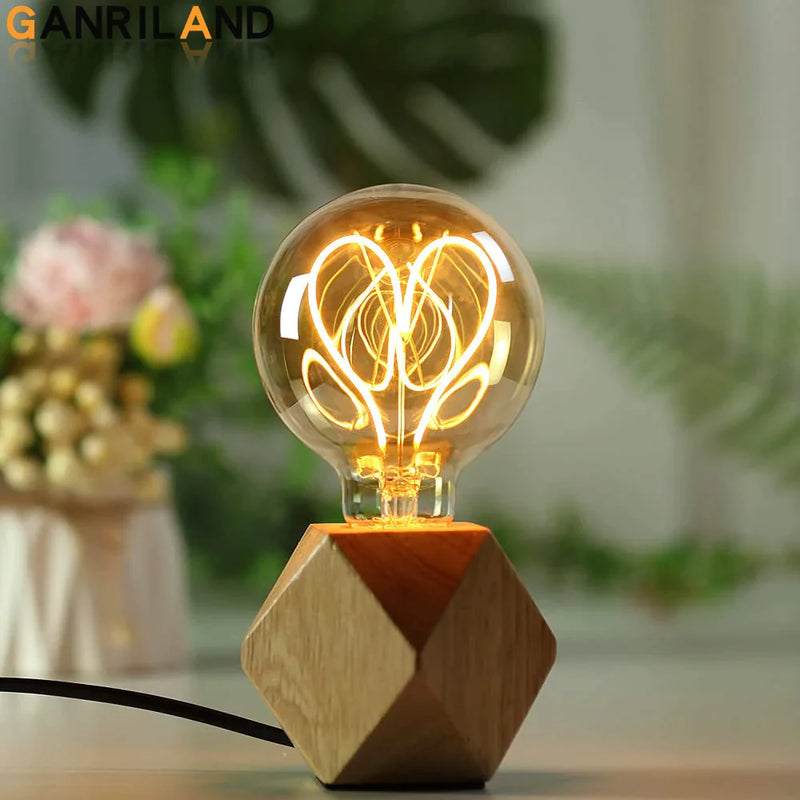 Afralia™ Wooden Table Lamp with LED Filament Decorative Bulb