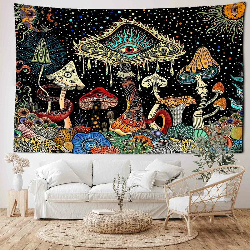 Afralia™ Colorful Eyes Mushroom Forest Tapestry Wall Hanging Art - Fantasy Abstract Home Decor