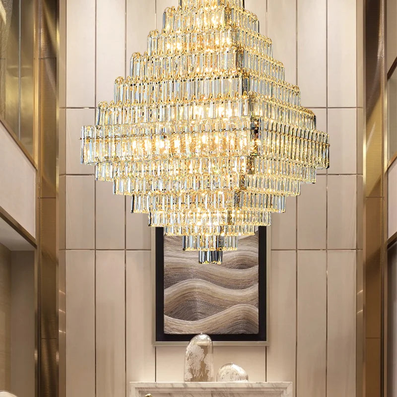 Afralia™ Luxe Crystal Pyramid Chandelier: High-end Lighting for Living Room & Hotel Lobby
