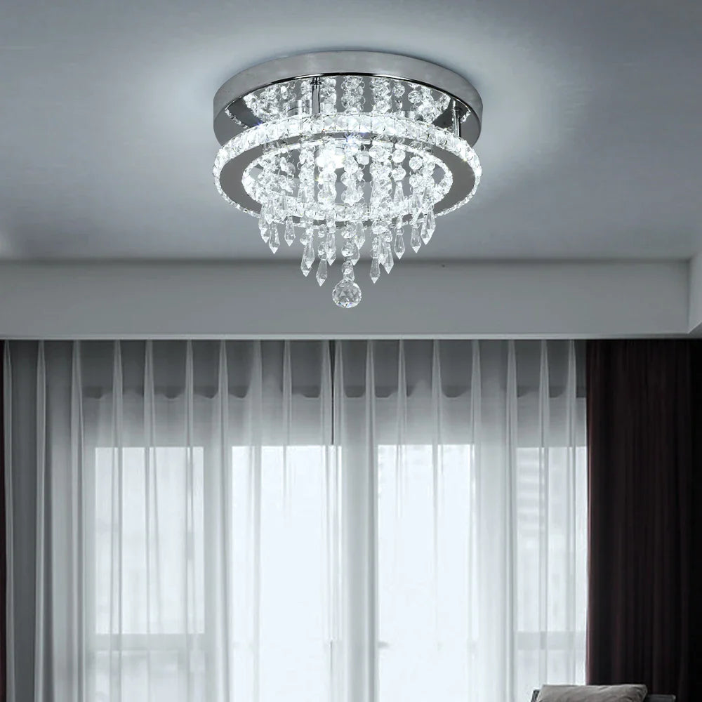 Afralia™ Crystal LED Ceiling Chandelier: Remote Dimming Round Lamp for Luxury Home Decor