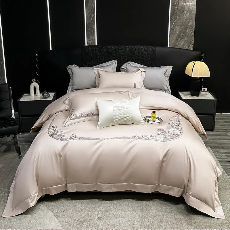 Afralia™ Chic Flowers Embroidery Luxury Bedding Set - 1000TC Egyptian Cotton 4Pcs