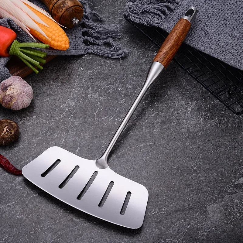 Afralia™ Stainless Steel Fish Spatula with Wood Handle: Nonstick Slotted Shovel for Cooking