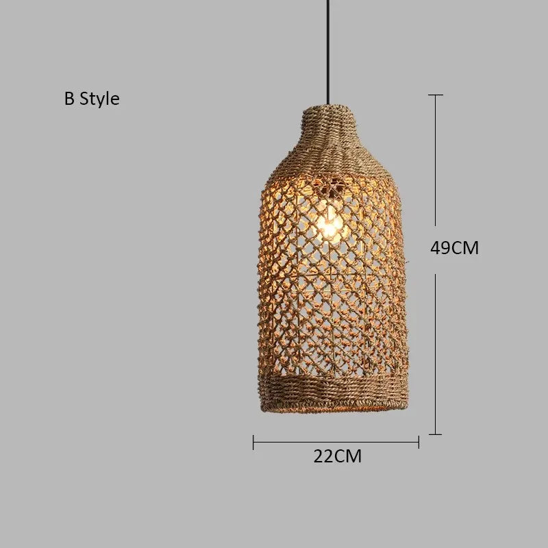 Afralia™ Hand-woven Natural Rattan Chandelier Pendant Light for Living Room Décor