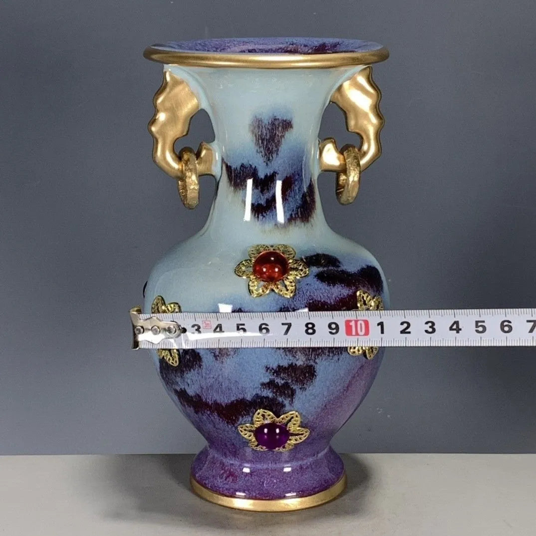 Afralia™ Lu Qinzhai Jun Porcelain Gem-Inlaid Ring-Holding Bottle Ornaments