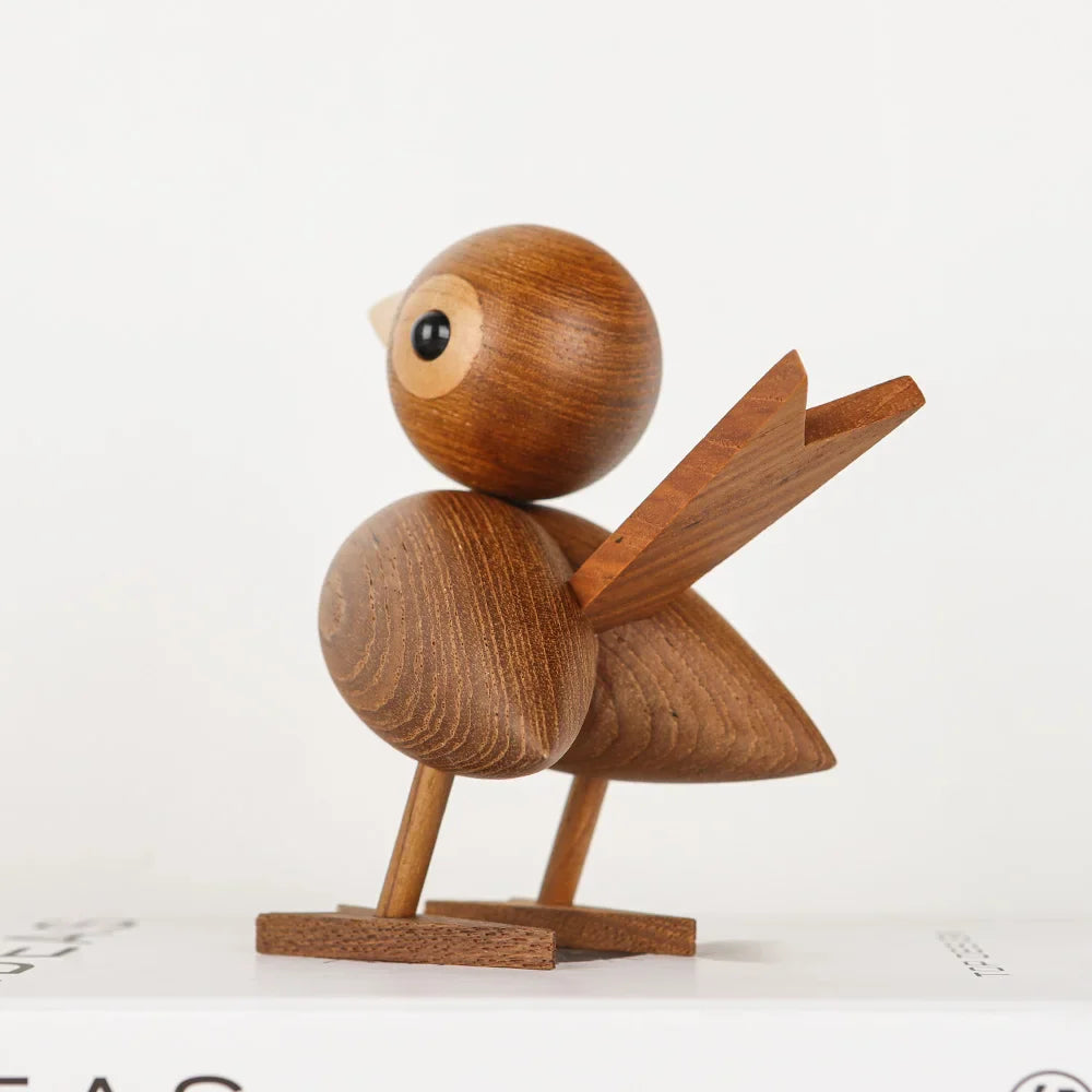 Afralia™ Oak Sparrow Wooden Doll, Nordic Style Teak Bird Ornament Decor