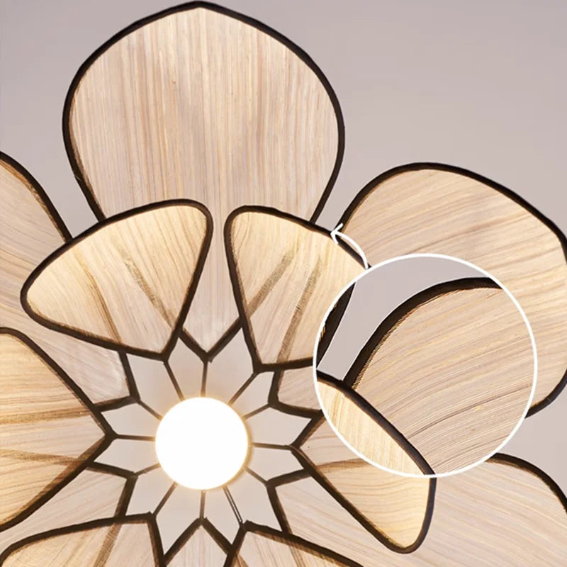 Afralia™ Rattan Petal Pendant Lights: Japanese Style Homestay Lighting for Living Room