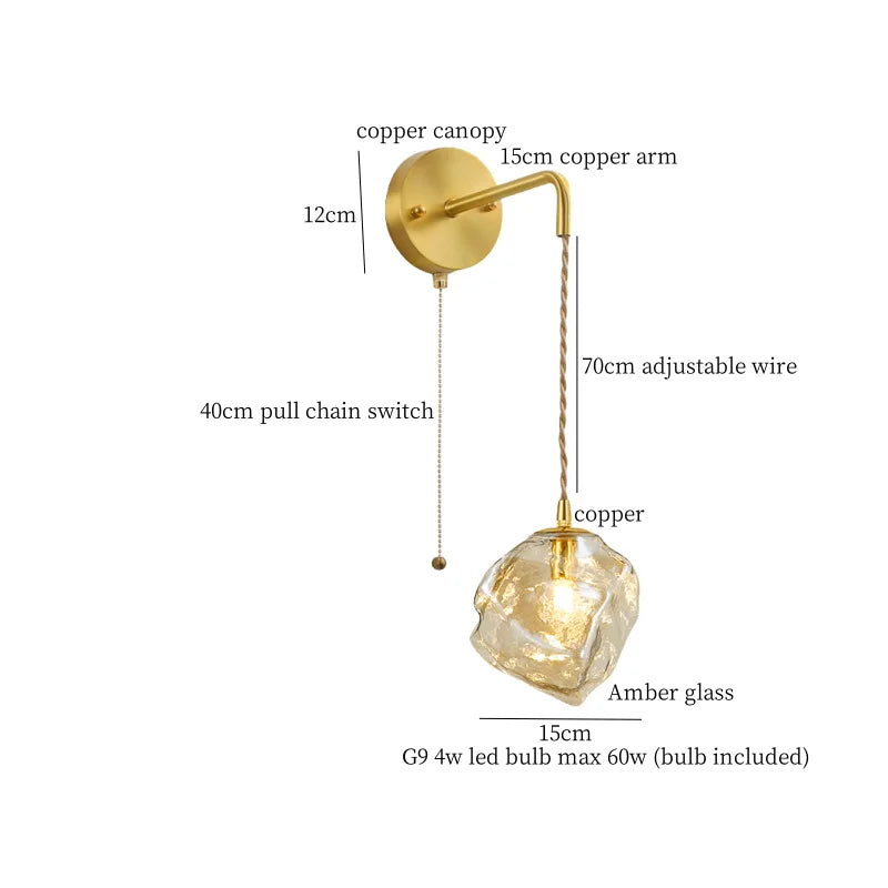 Afralia™ Lava Ice Glass LED Wall Sconce Brass Vintage Wandlamp