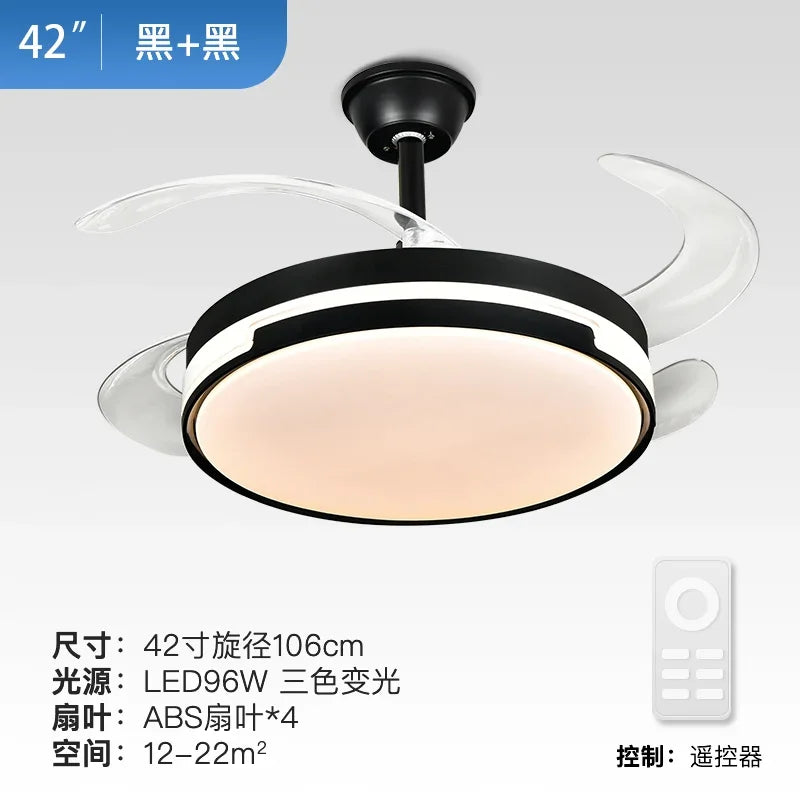 Afralia™ Luminous LED Fandelier Fan Invisible Ceiling Retractable Blades Remote Control
