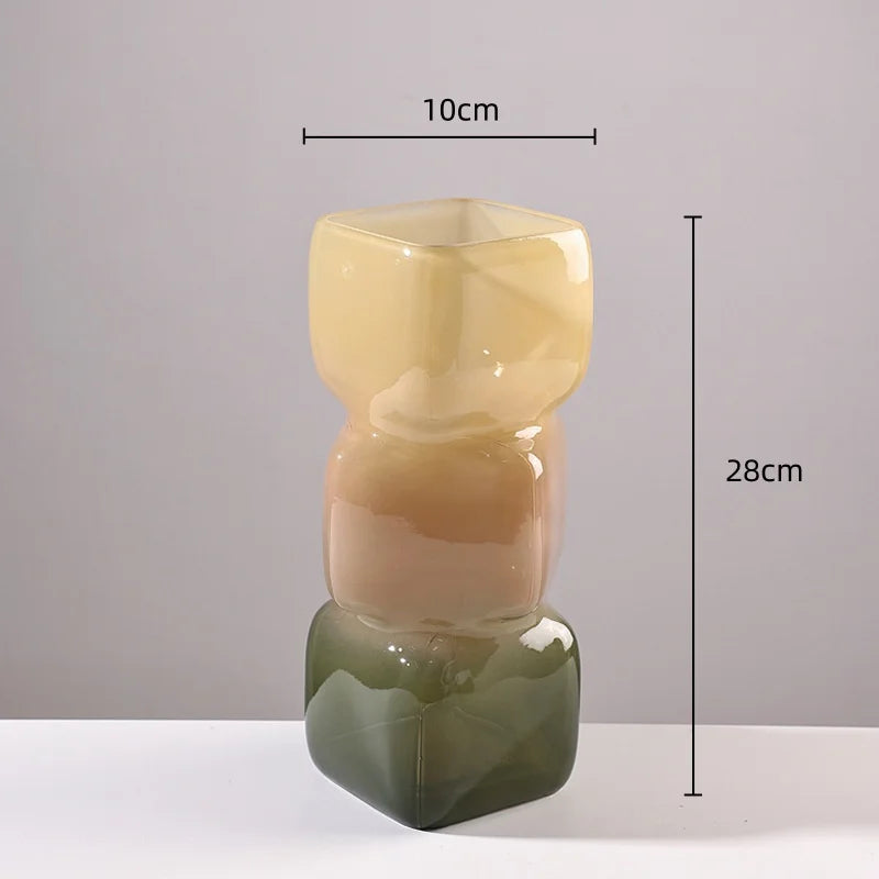 Afralia™ Square Glass Vase Gradient Color Hydroponics Flower Pot Home Decoration