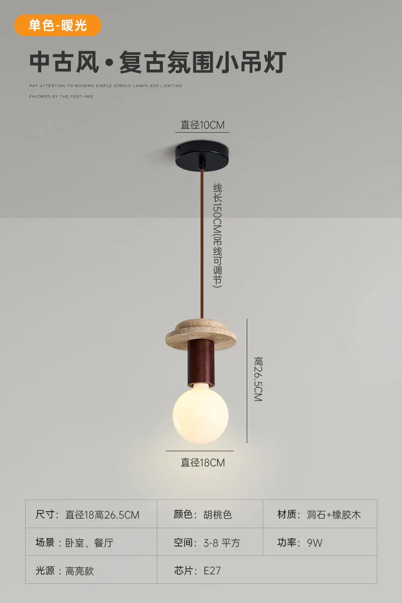 Afralia™ Yellow Wabi Sabi Wood Hanging Lamp Modern Designer Ceiling Pendant Light