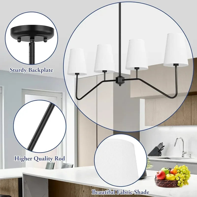 Afralia™ Vintage Chandelier Kitchen Island Lighting Classic Fabric Lampshade Polished Gold/Black