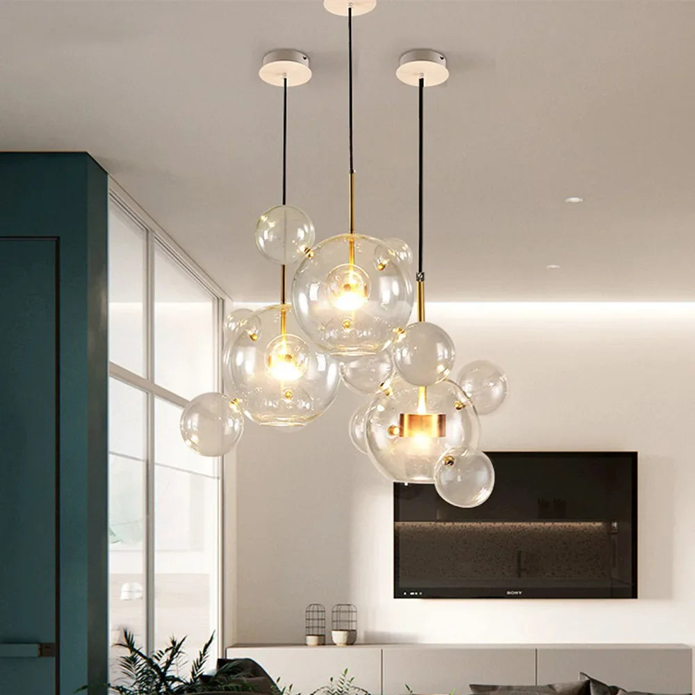 Afralia™ Glass Bubble Chandelier Customized Pendant Light for Living Room Atmosphere