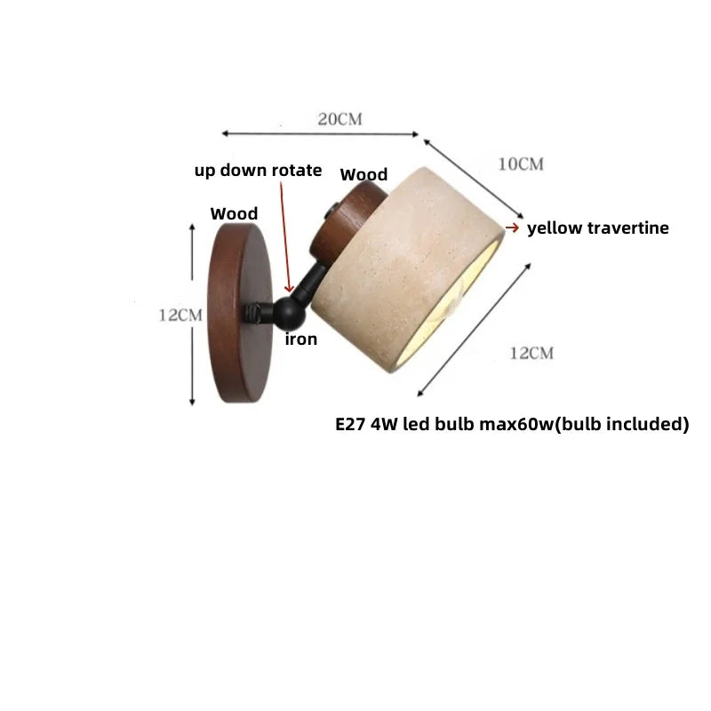 Afralia™ Iron Rotate LED Wall Light Sconce Yellow Travertine: Modern Nordic Bedroom Lamp