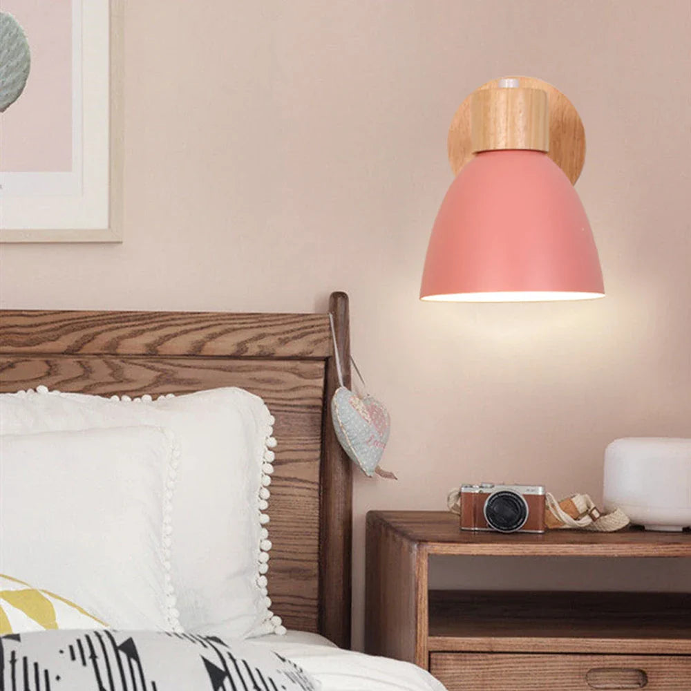 Afralia™ Wood Bedroom Wall Light Modern Macaron LED Sconce, Nordic Minimalist Design