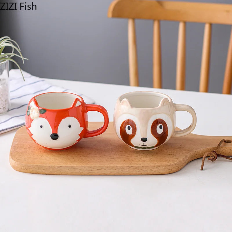 Cute Animal Head Ceramic Mug Set by Afralia™ for Kids & Christmas Gifts