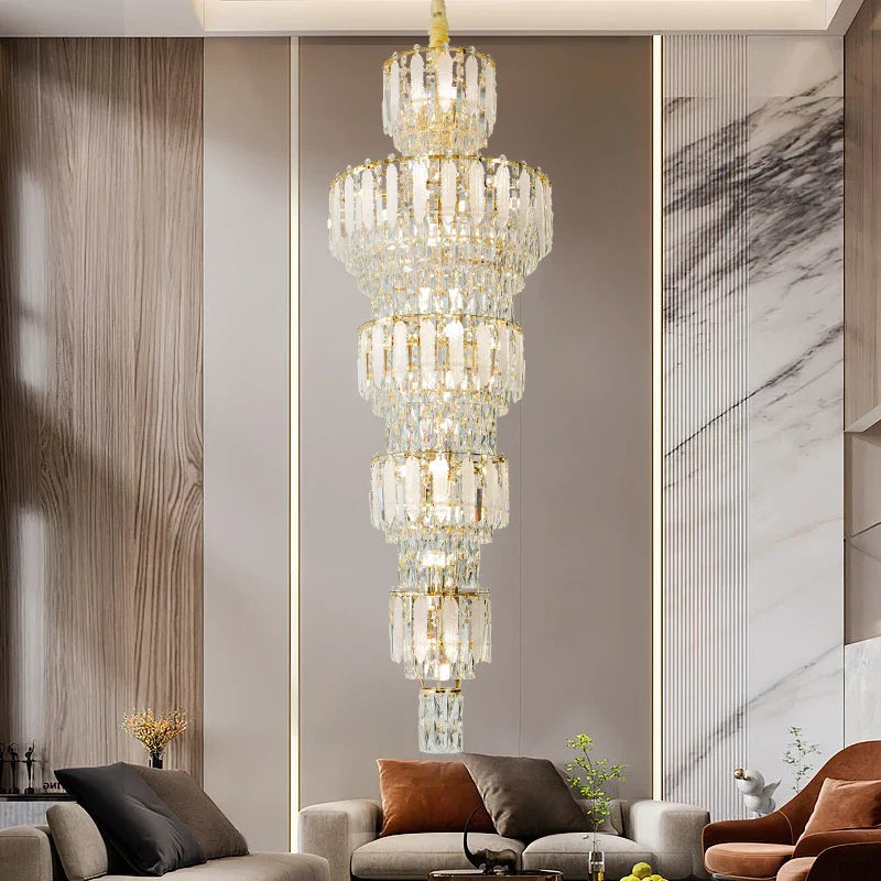 Afralia™ Duplex Villa Crystal Light Chandelier Spiral Staircase Building Elegant Transparency