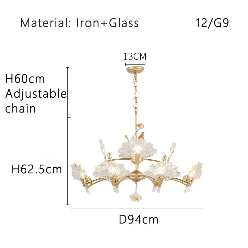 Afralia™ Gold Shell Glass Chandelier for Elegant Living Room Ceiling Decor