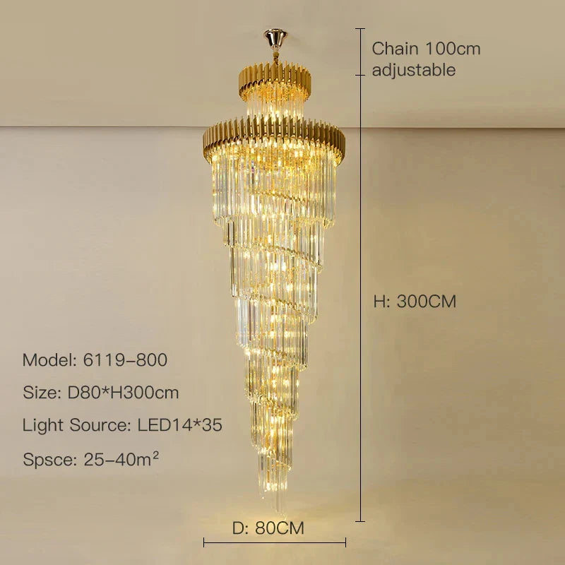 Afralia™ Modern Crystal Chandelier Black/Gold Light Fixture for Luxury Living Room, Villa, Staircase