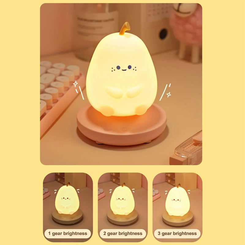 Afralia™ Pear Rabbit Silicone Night Light: Touch Sensor Dimmable Rechargeable Lamp for Kids and Baby Bedroom