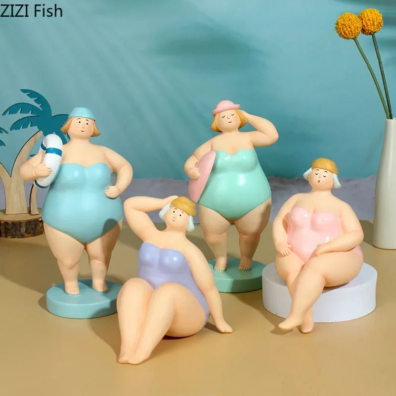 Afralia™ Beach Swimsuit Fat Women Resin Sculpture Desk Ornament Aesthetic Decor
