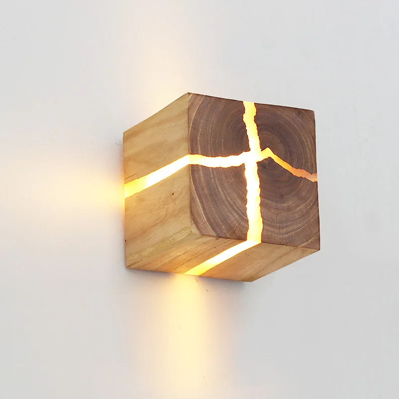 Afralia™ Solid Wood LED Wall Light Handmade Bedroom Decor Night Lamp