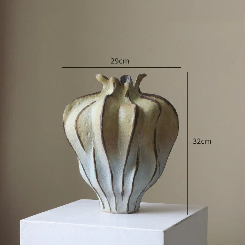 Afralia™ Pleated Ceramic Vase Handmade Porcelain Flower Bud Shape Home Decoration