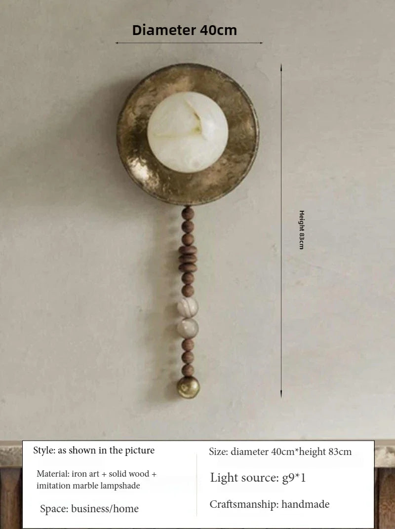 Afralia™ Retro Gold Round Wall Light: Handmade Wooden Sconce for Living Room, Hotel, Villa