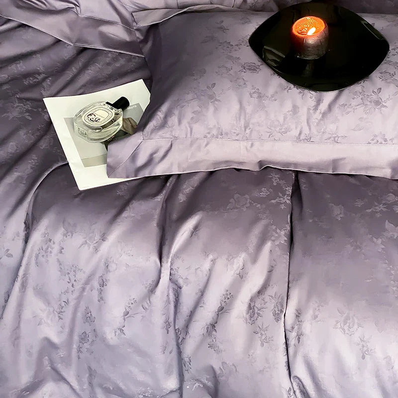 Afralia™ Satin Jacquard Bedding Set, Luxury Purple Flowers, Duvet Cover, Bed Sheet