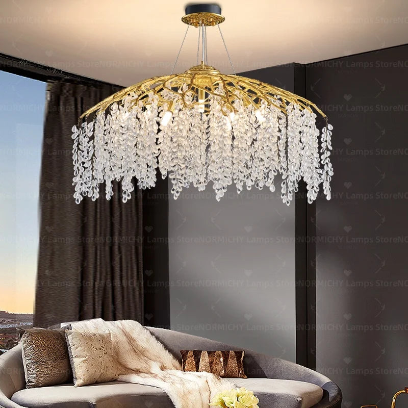 Afralia™ Luxe Glass Pendant Light for Living Room, Restaurant, Villa - Elegant, Romantic, Crystal French Style