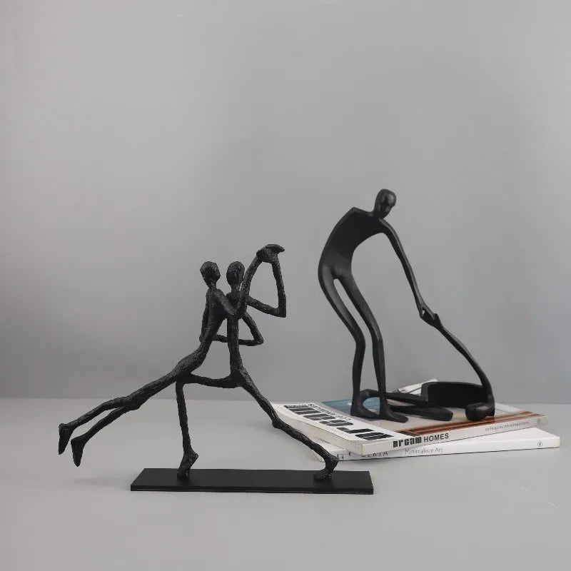 Afralia™ Geometric Couple Cast Iron Figure Sculpture for Home Decor