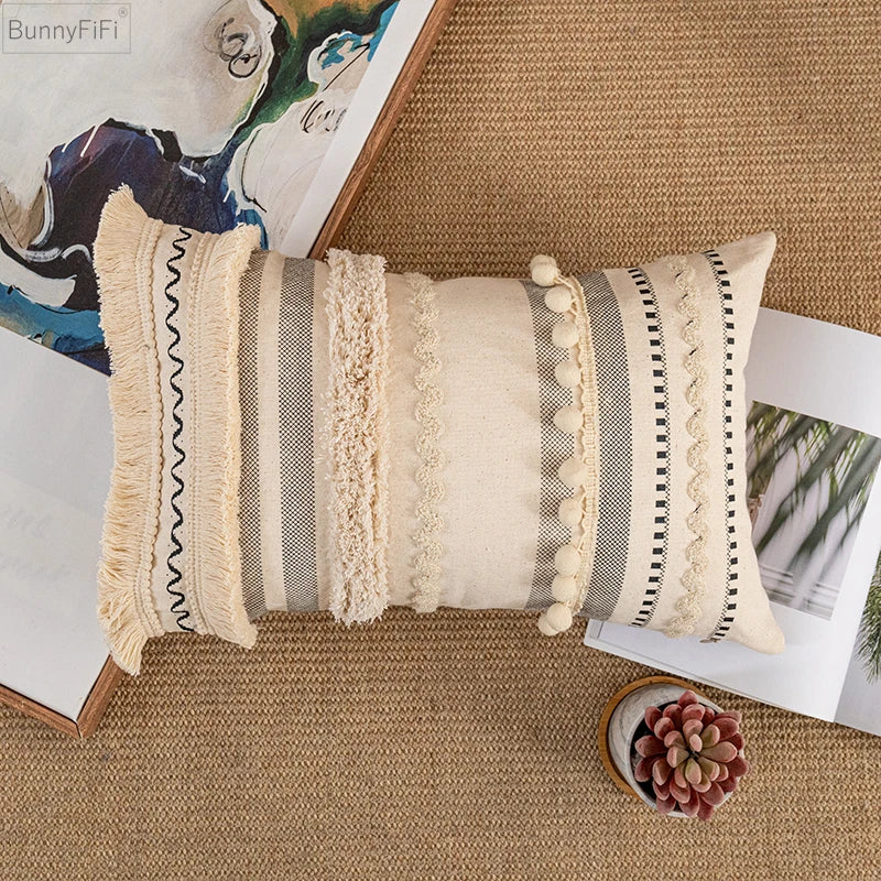 Afralia™ Bohemian Beige Cotton Cushion Cover for Home Decor