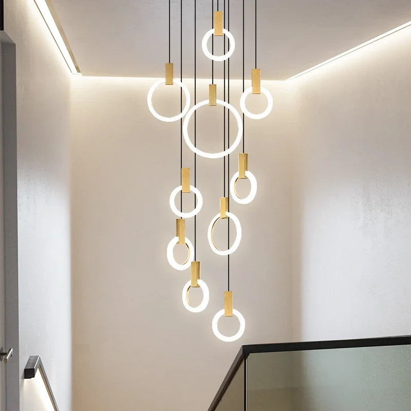 Afralia™ LED Wood Stair Chandelier: Modern Nordic Living Room Ceiling Pendant Lights