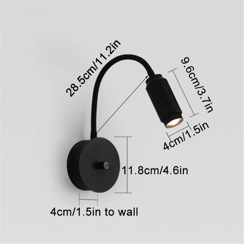 Afralia™ 10W Black Knob Switch LED Wall Light with Adjustable Beam Angle