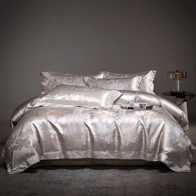 Afralia™ Luxe Satin Brocade Jacquard & Egyptian Cotton Patchwork Bedding Set