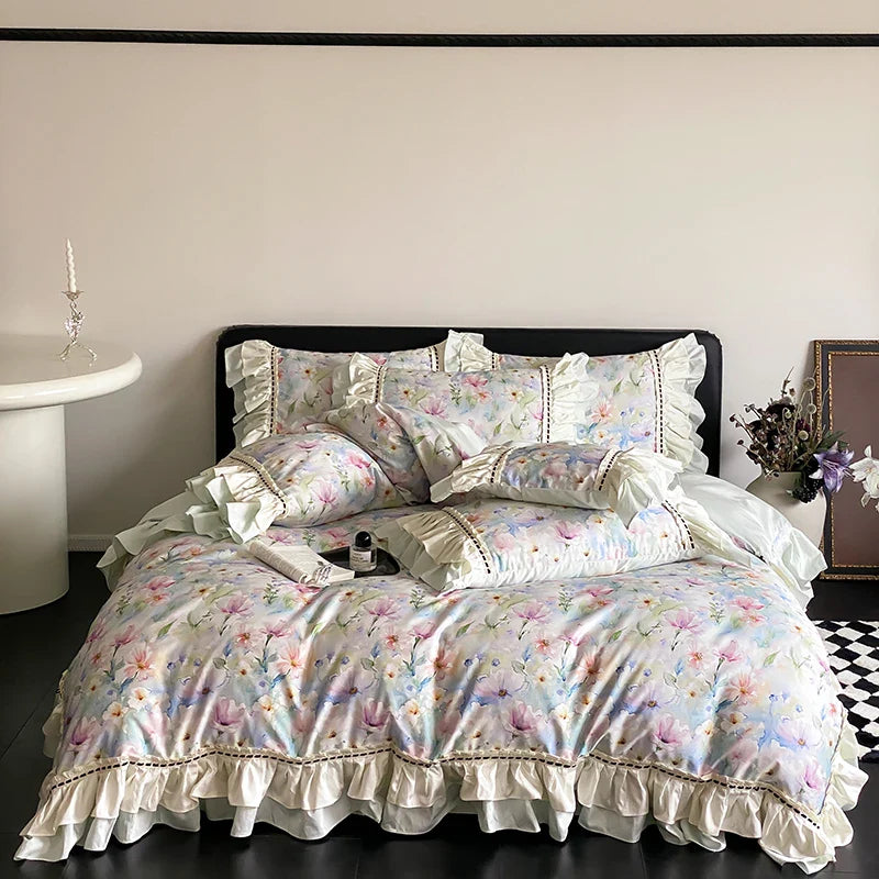 Afralia™ Brown Vintage Flowers Bedding Set - 4 Piece Collection