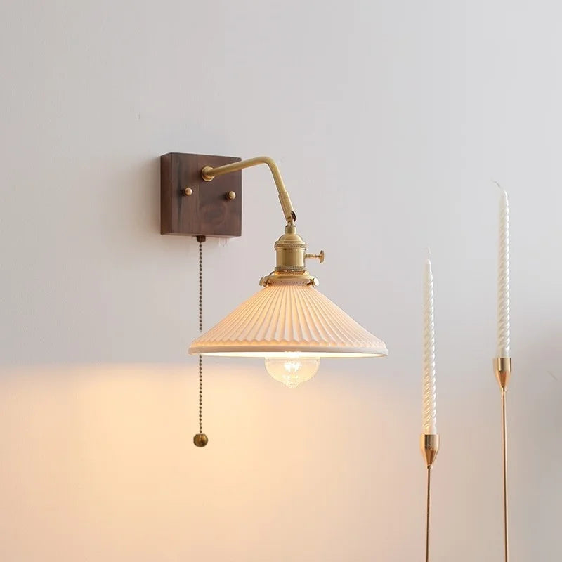 Afralia™ Ceramic LED Wall Sconce Pull Chain Switch Mirror Light Fixtures