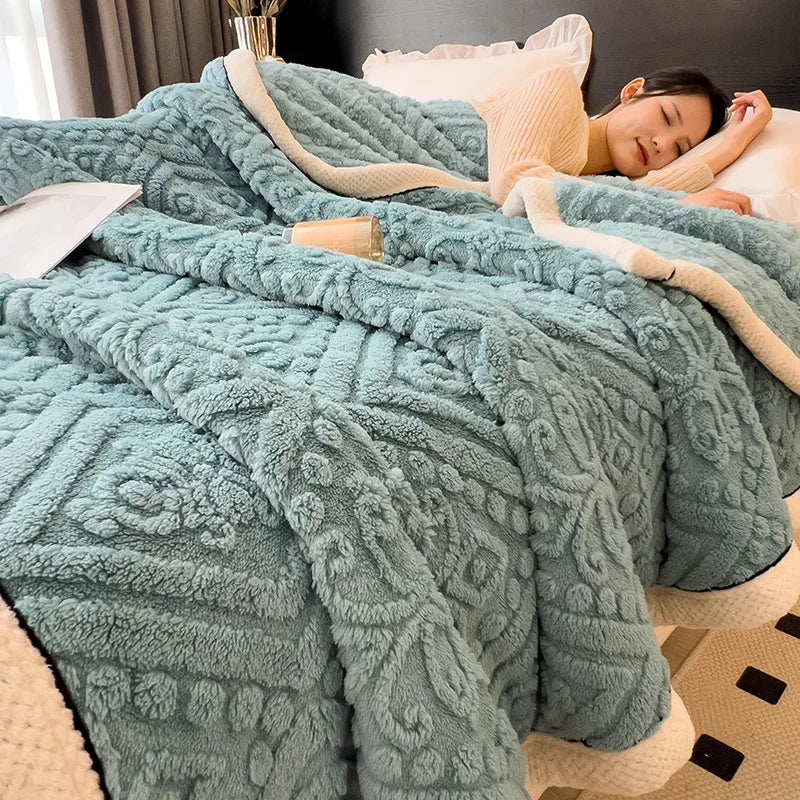 Afralia™ Double-Layer Coral Fleece Blanket: Super Soft Queen King Quilt for Winter