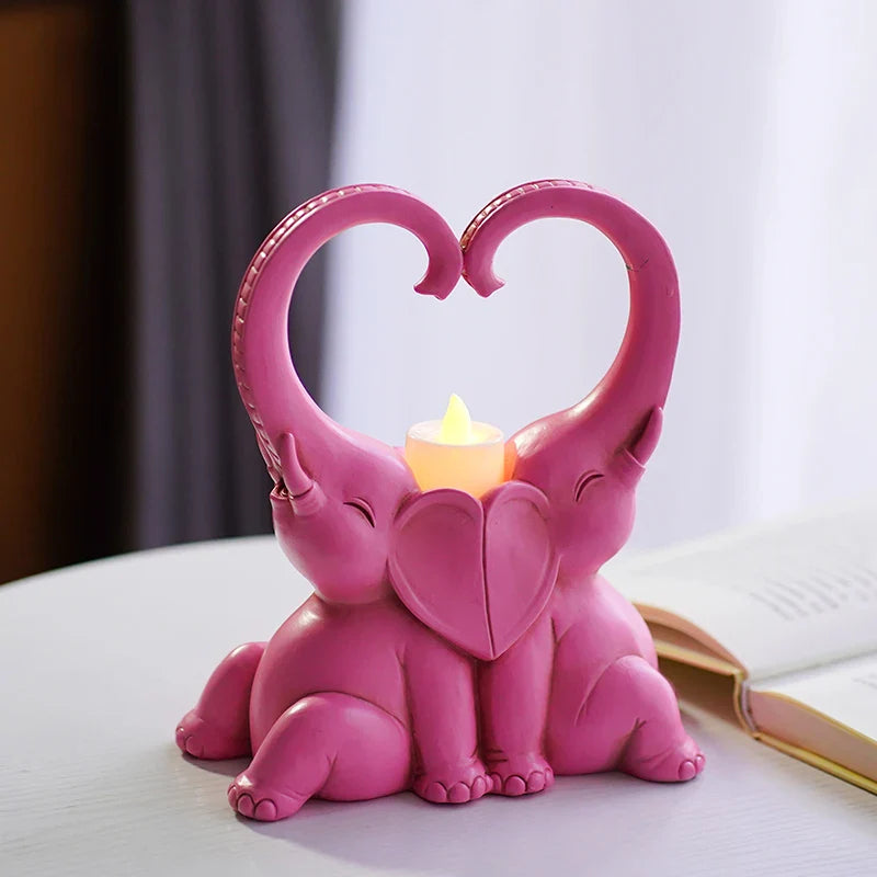 Afralia™ Elephant Couple Resin Candlestick Figurines Decor