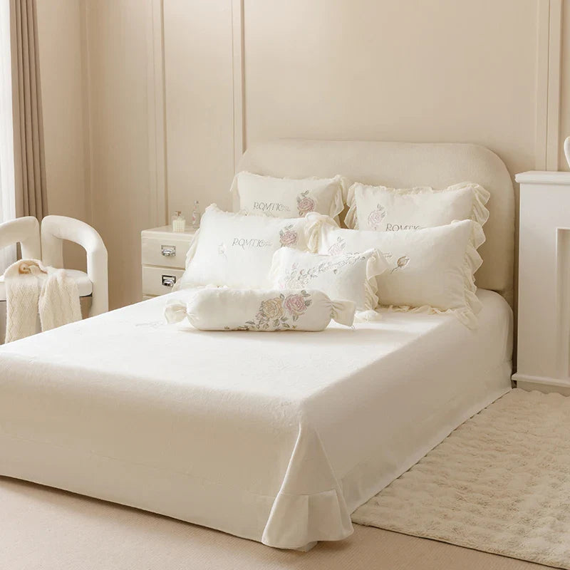Afralia™ Rose Flowers Embroidery Princess Bedding Set - 4Pcs