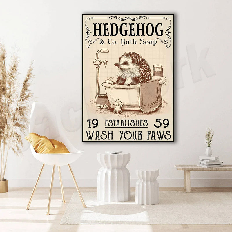 Afralia™ Hedgehog Bath Soap Paws Poster - Funny Bathroom Decor